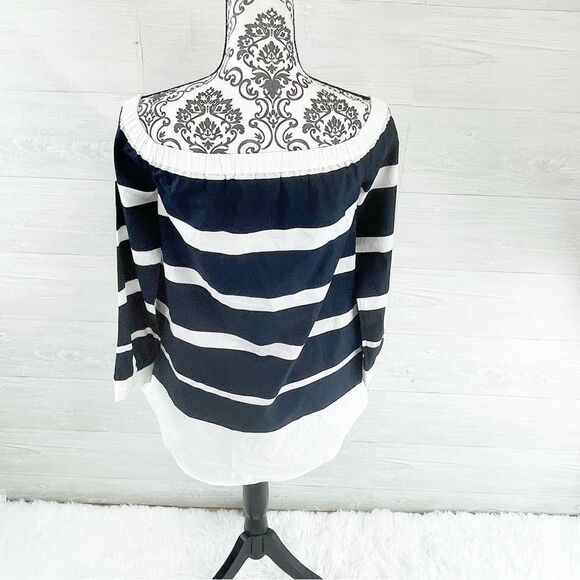 Derek Lam 10 Crosby Off The Poplin Striped Off The Shoulder Tunic Top - Picture 3 of 9